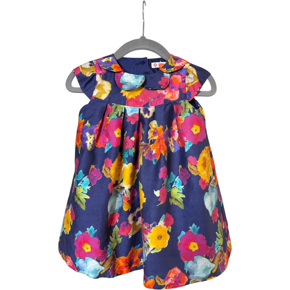 John Lewis Floral Dress Girls 9-12 Months Navy Blue Party Peter Pan Collar